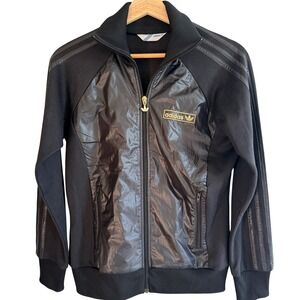 Adidas Originals Black Gold Track Jacket Trefoil Zip Up Y2K Streetwear Size L
